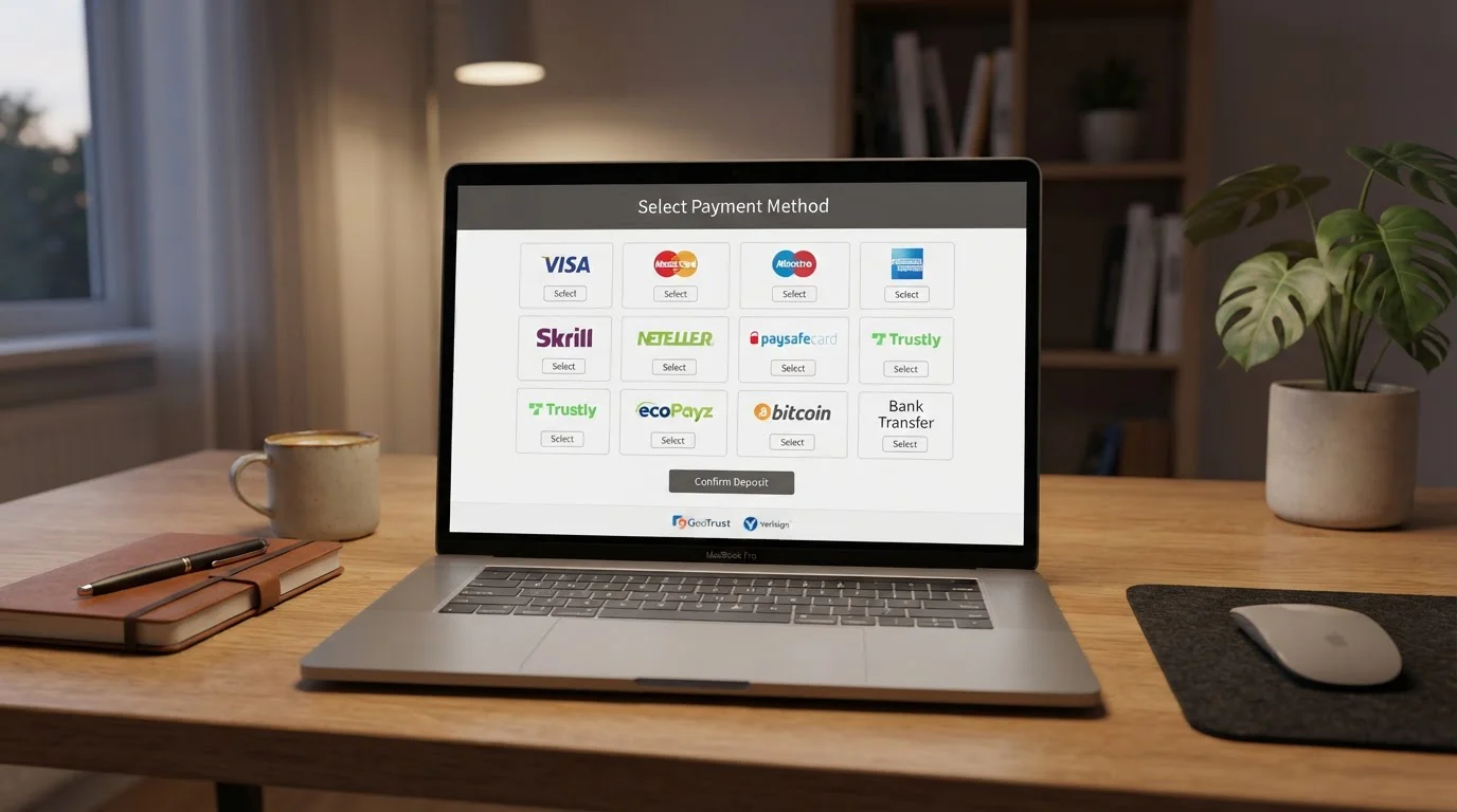 Laptop showing casino payment options dashboard