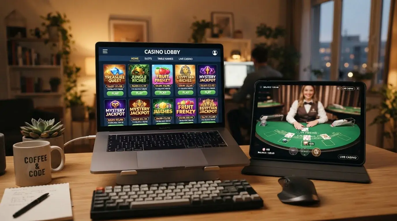 Casino lobby showing slot providers including Pragmatic Play NetEnt and live dealer tables
