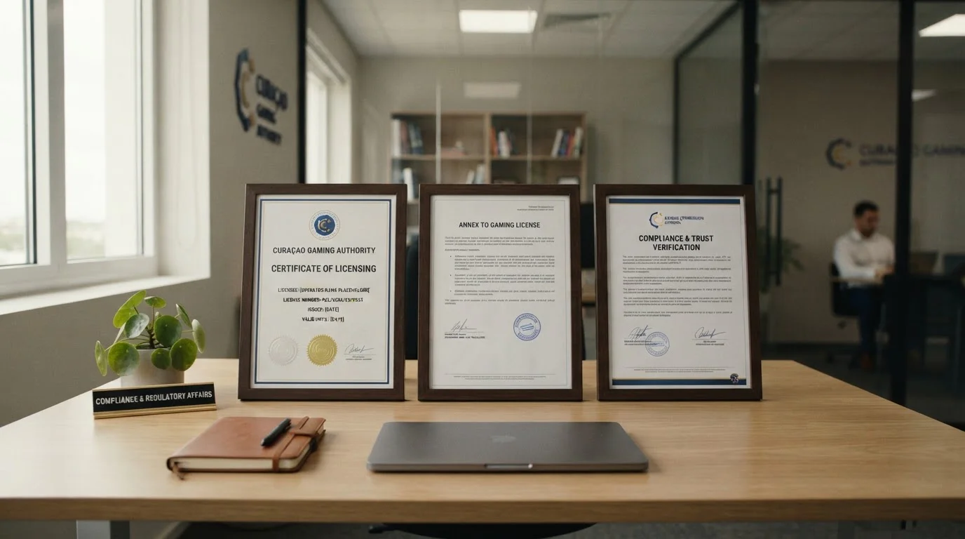 Side-by-side license certificates and trust indicators from offshore casino operators