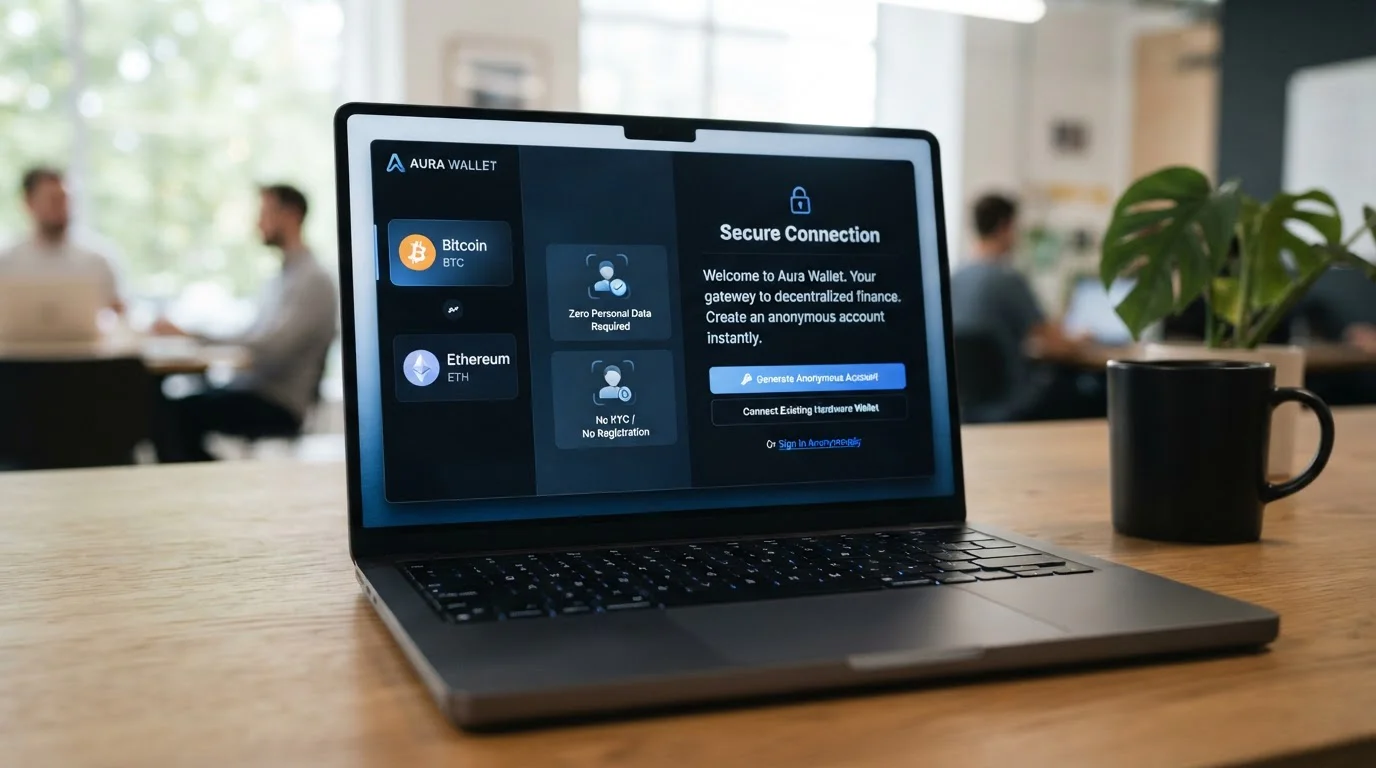 Crypto wallet connection screen showing anonymous registration process