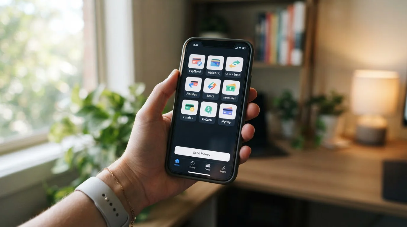 Comparison of e-wallet apps on smartphone showing PayPal, Skrill, Neteller and alternative payment methods