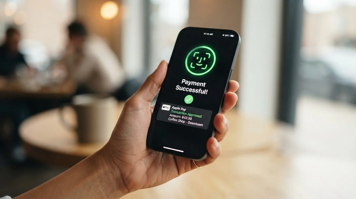 iPhone displaying Apple Pay authentication with Face ID for instant casino deposit