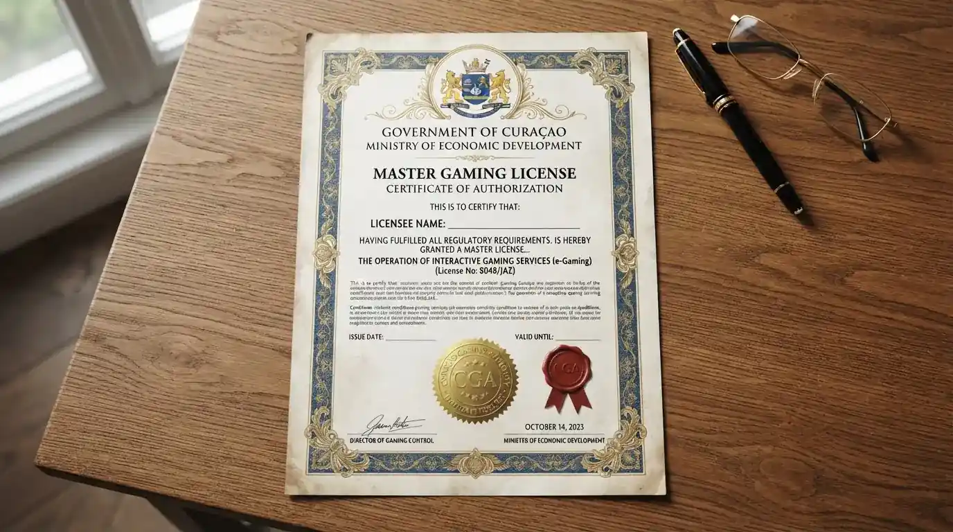 Curacao gaming licence certificate on desk