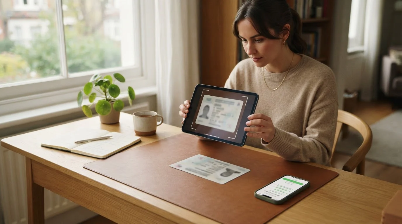 Person uploading identity documents for casino KYC verification on tablet
