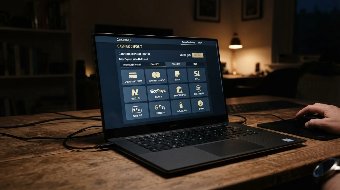UK casino cashier interface showing multiple payment method options