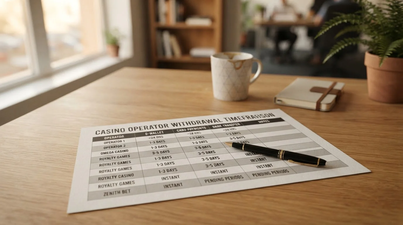 Comparison of UK casino operators with withdrawal time data