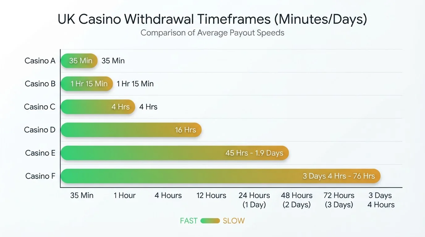 Comparison chart showing UK casino withdrawal speeds from instant to three days