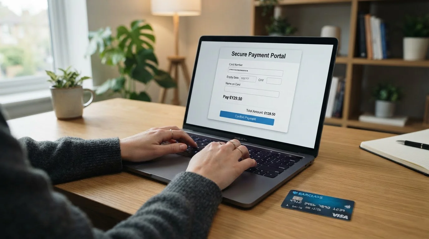 Person entering debit card details into casino cashier interface on laptop