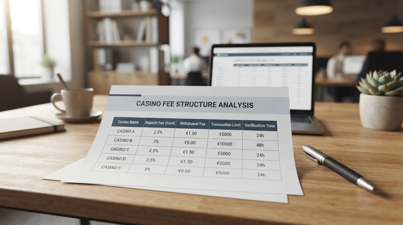 Comparison document showing UK casino deposit fees and payment methods