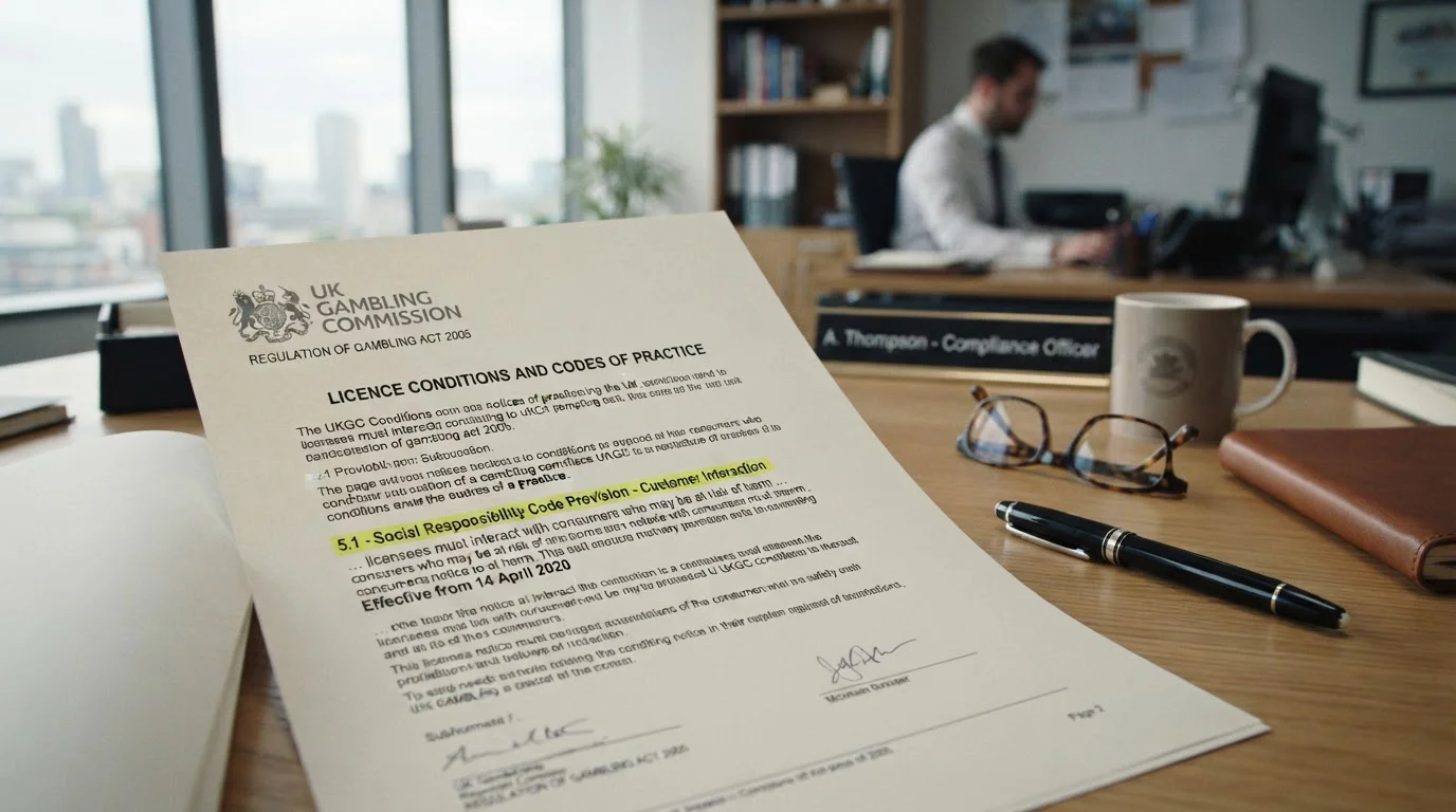 Official regulatory document with UKGC seal and prohibition notice dated April 2020
