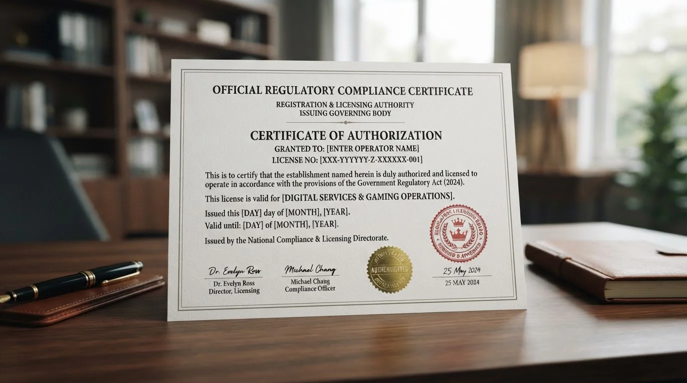 Official UK Gambling Commission license document with UKGC seal