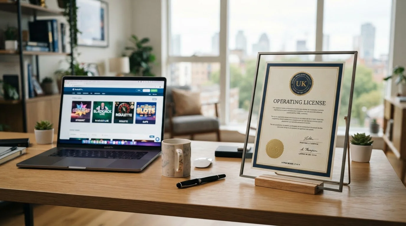 UKGC license seal with reputable UK online casino brands interface